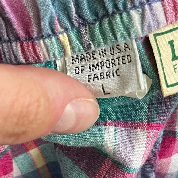 Vintage LL Bean Green Plaid Summer Shorts – Lightweight Hi-Waist w/ Tie & Pocket - Picture 9 of 13